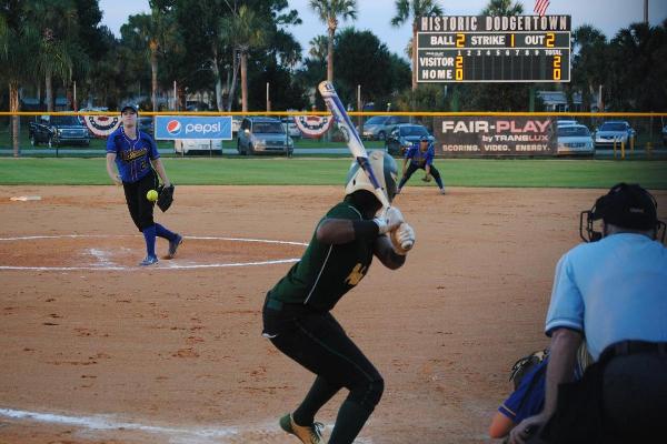 Gabrielle Decker delivers a pitch against Palm Beach State.