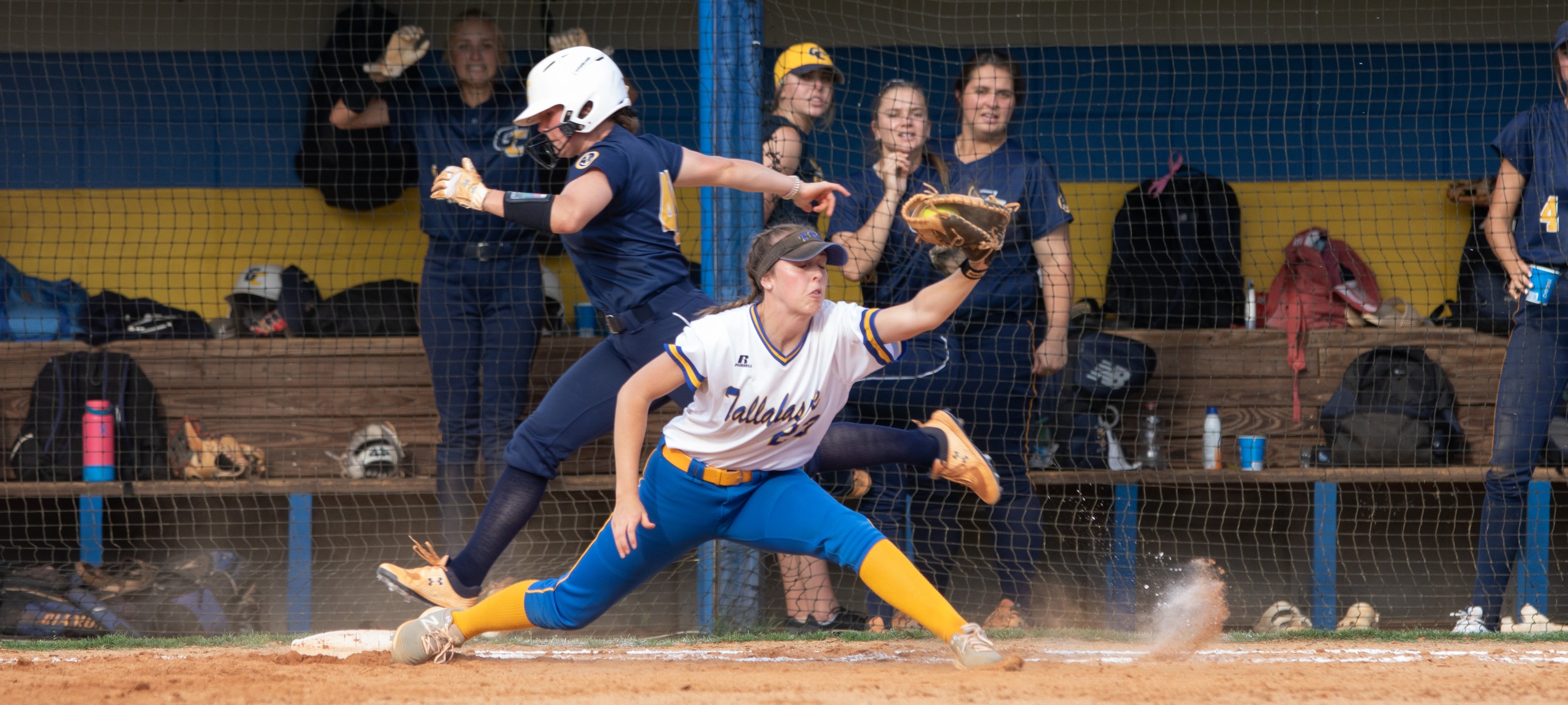 Maddy Walther extends to make the play at first (photo courtesy of Michael Schwarz)